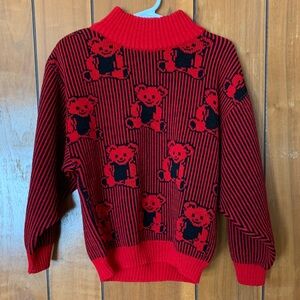 Vintage Red and Black Teddy Bear Kids Sweater Size 6X